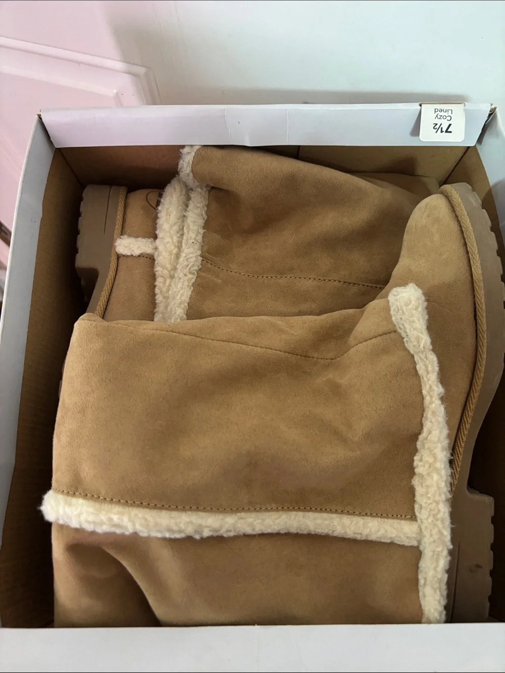 Airwalk Tan Suede Shearling-Trim Tall Winter Boots
